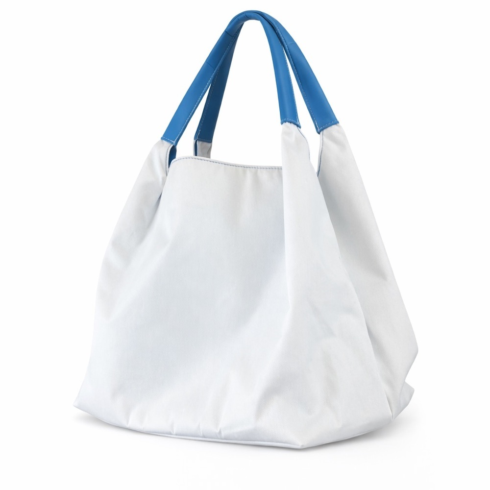 Oscar de la Renta White Tote with Blue Handles